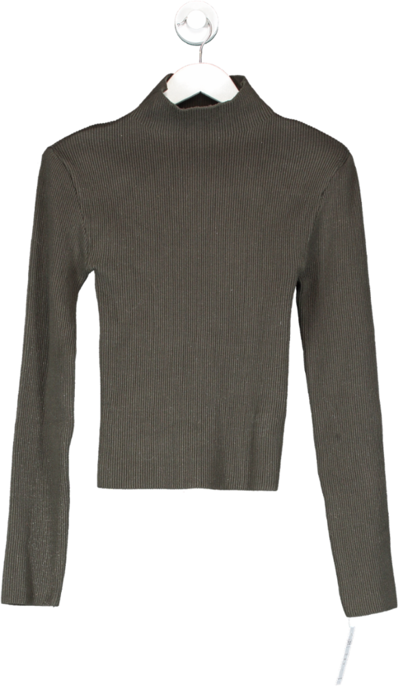 NA-KD Green Shoulder Padded Ribbed Sweater UK S