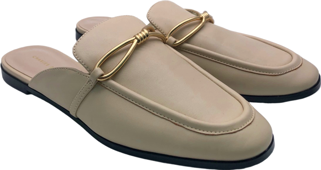 Charles & Keith Beige Buckle Detail Slip-On Loafers UK 4