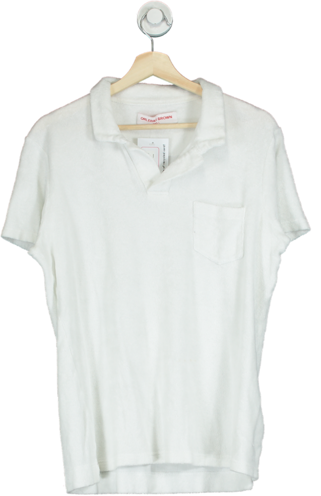 Orlebar Brown White Terry Towelling Polo Shirt UK L