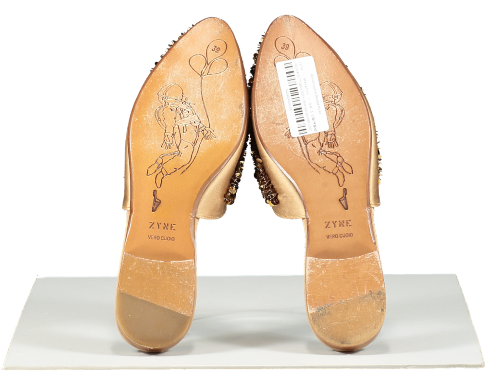 zyne Metallic Bronze Leather Beaded Mules UK 6 EU 39 👠