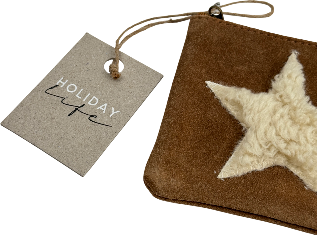 HOLIDAYLIFE Tan Brown Suede Leather Star Purse