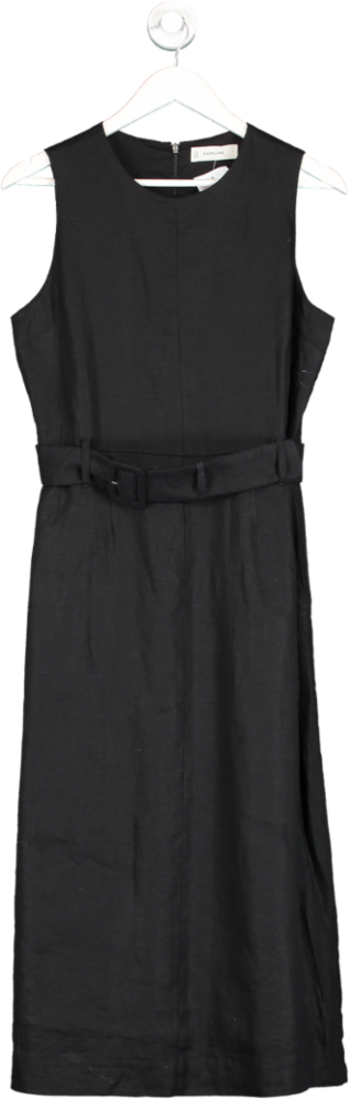 EVERLANE Black The Linen Belted Midi Dress UK S
