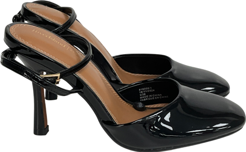 River Island Black Round Toe Patent Court Heels UK 3 EU 36 👠