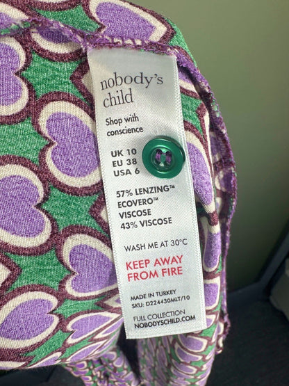 Nobody's Child Purple/Green Heart Print Midi Dress UK 10