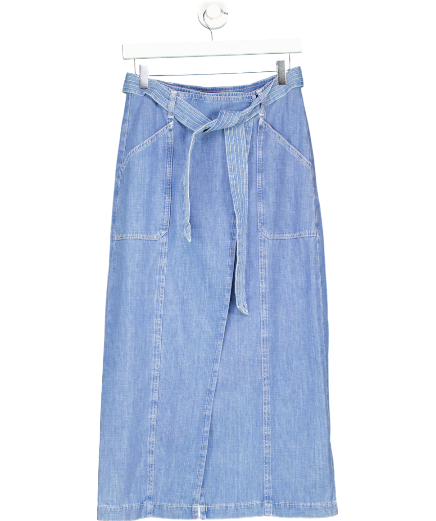 Oliver Bonas Blue Tie Waist Chambray Denim Midi Skirt UK 8