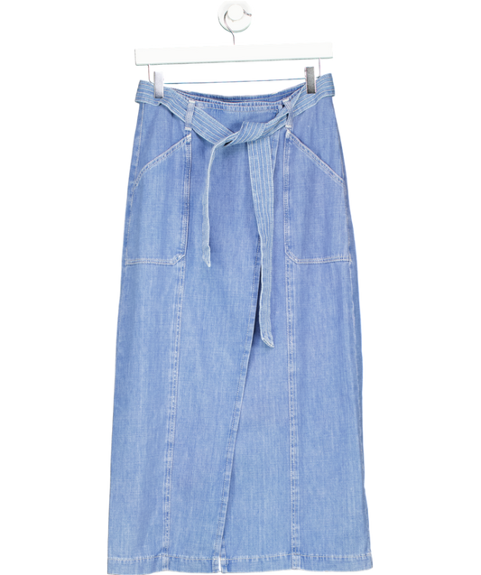 Oliver Bonas Blue Tie Waist Chambray Denim Midi Skirt UK 8