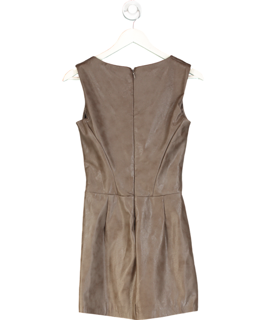 House of CB Brown Pandora Faux Leather Square Neck Mini Dress UK S