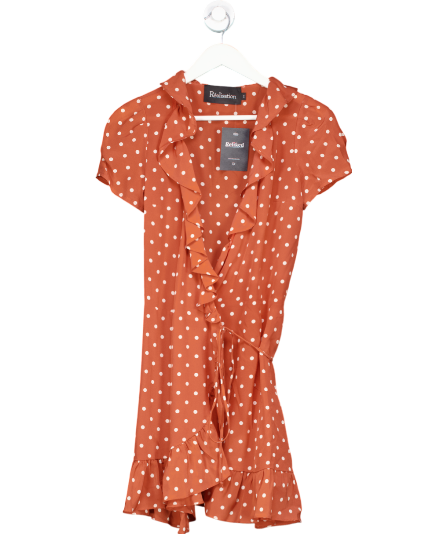 Réalisation Orange Polka Dot Valentine Silk Mini Dress UK XS