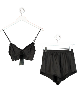 Oh Polly Black Satin Cami And Shorts Pyjama Set UK 6