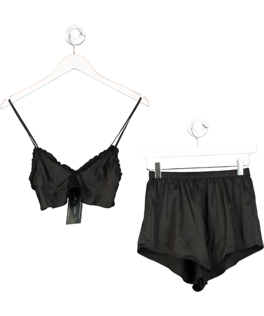 Oh Polly Black Satin Cami And Shorts Pyjama Set UK 6