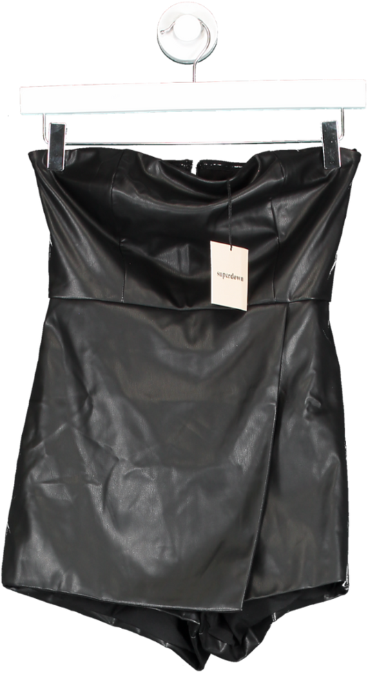 Superdown Black Sonya Faux Leather Romper UK XS