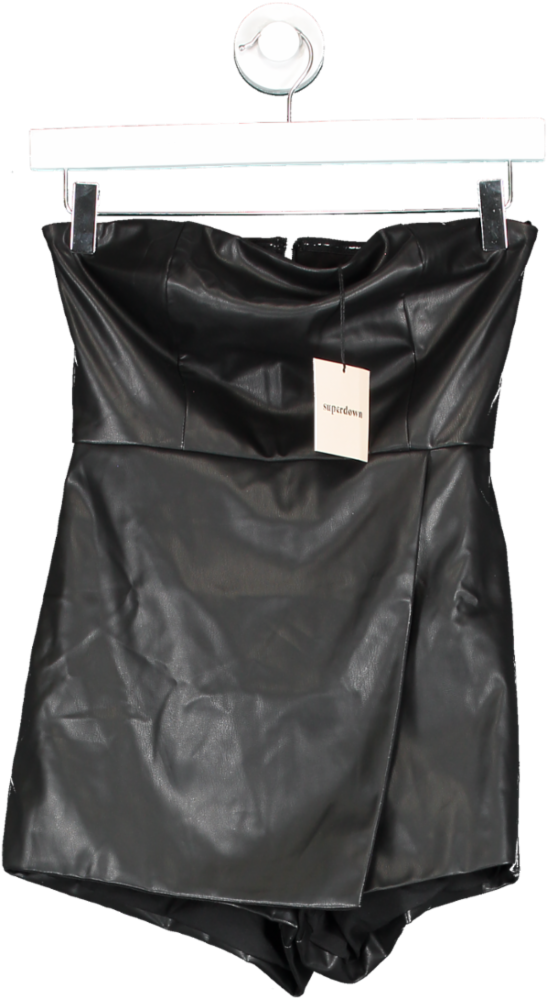 Superdown Black Sonya Faux Leather Romper UK XS