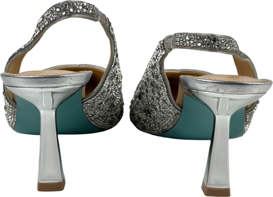 BETSEY JOHNSON Metallic Silver Crystal Embellished Sling Back Clark Shoes Us8.5 UK 6 EU 39 👠