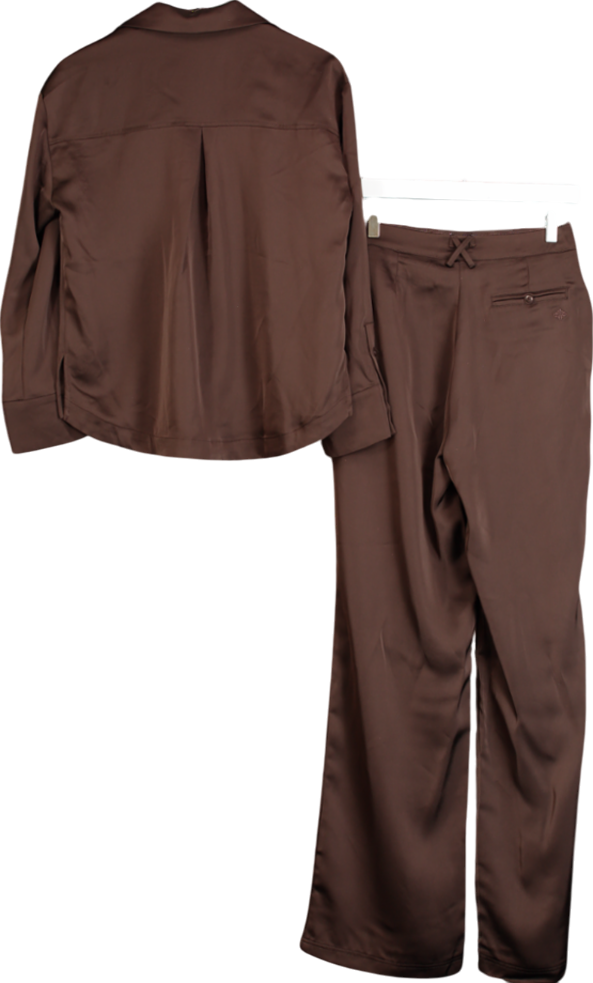 The Couture Club Brown 2-piece Satin Tailored Relaxed Shirt & Wide Leg Trouser Co-ord Set Deep Chocolate UK 4