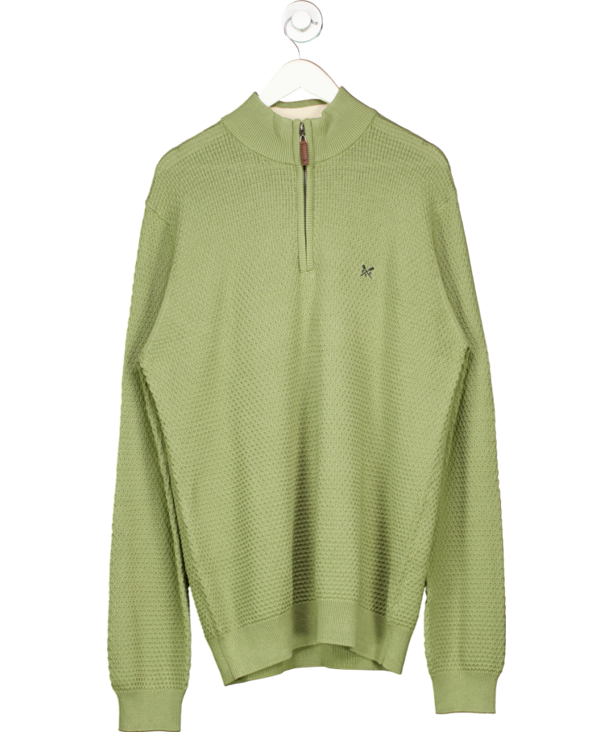 Crew Clothing Green Organic Cotton Half Zip Logo Jumper UK L