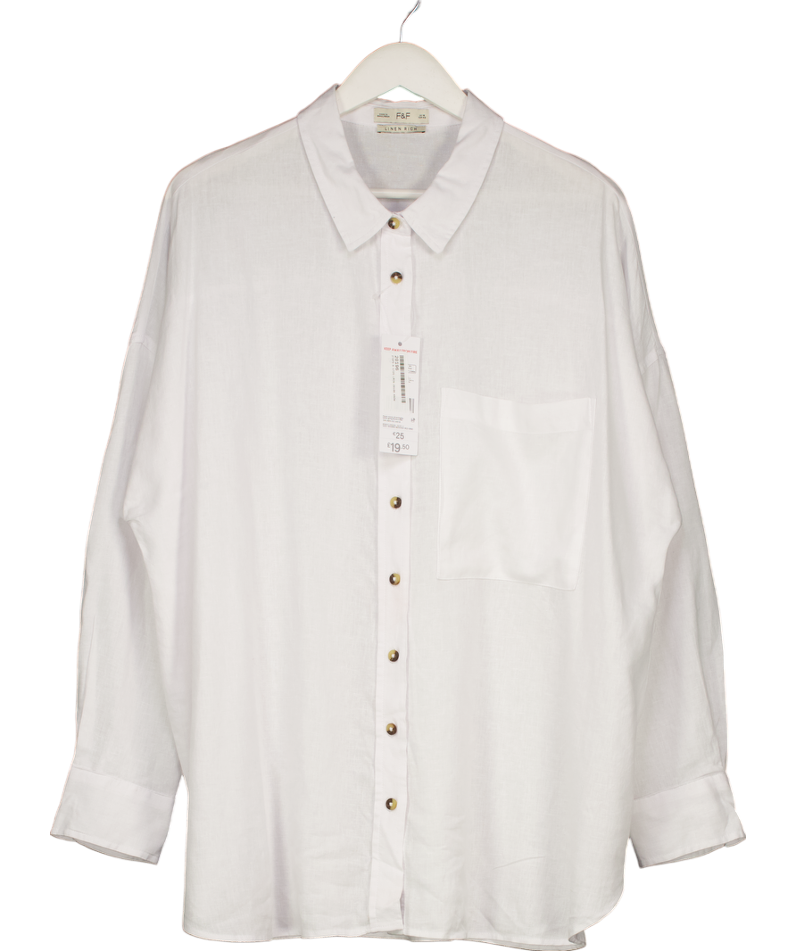 F&F White Linen Rich Short Sleeve Shirt UK 18