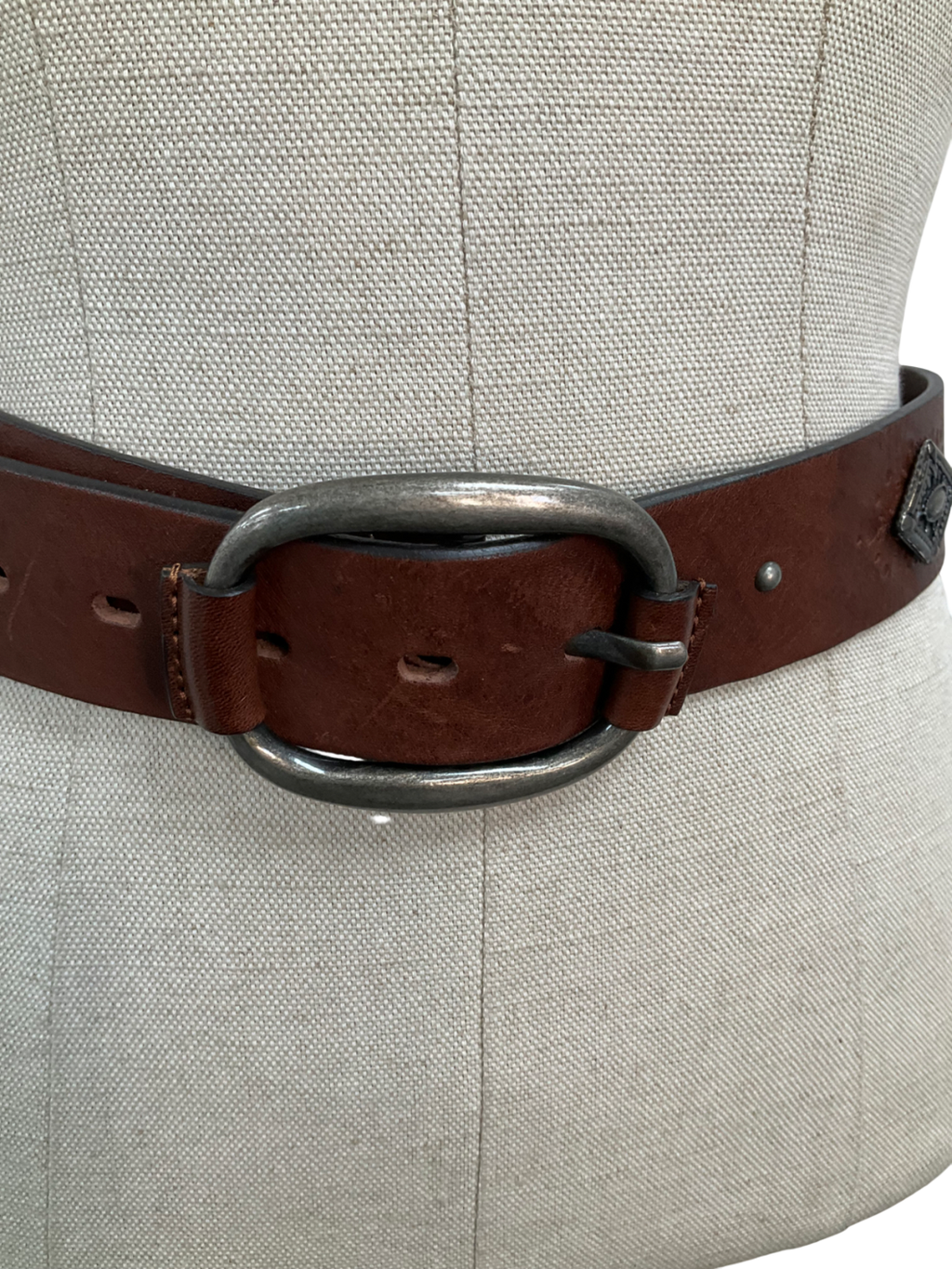 Ba&sh Brown Stud Detail Leather Belt UK S/M