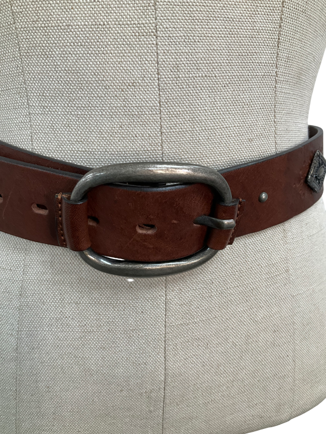 Ba&sh Brown Stud Detail Leather Belt UK S/M