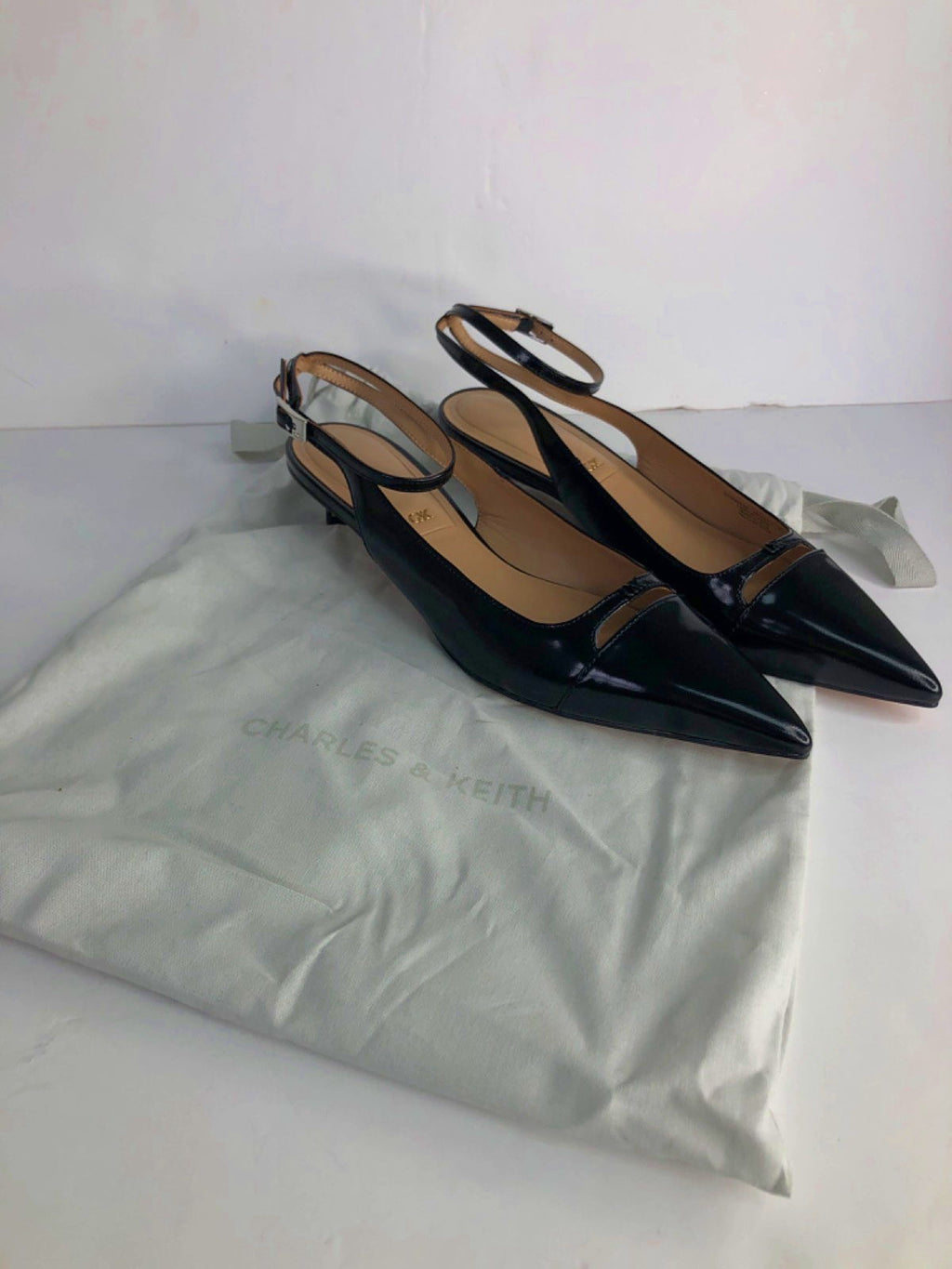 Charles & Keith Black Slingback Pointed Toe Heels UK 5