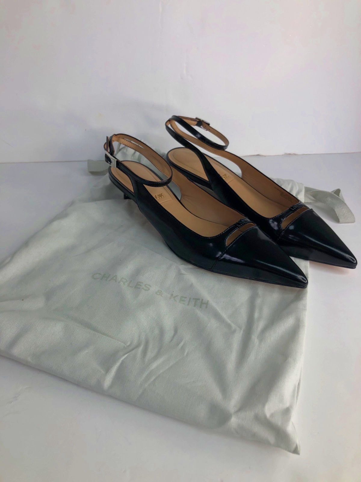 Charles & Keith Black Slingback Pointed Toe Heels UK 5