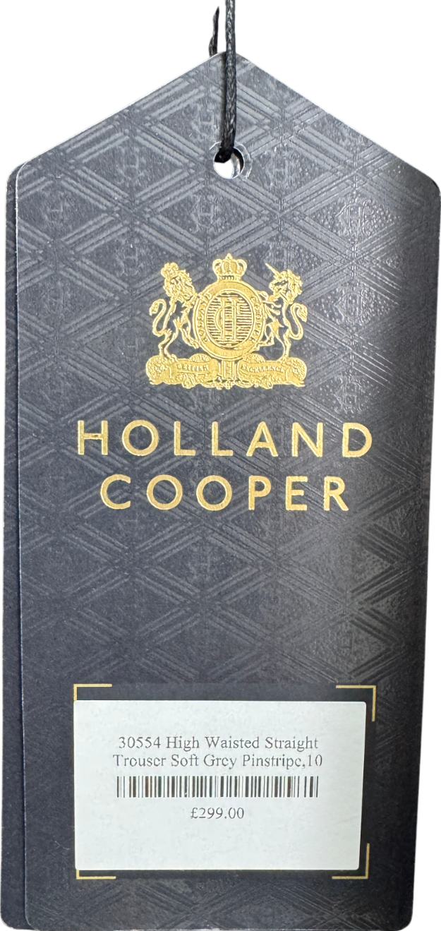Holland Cooper High Waisted Straight Trouser Soft Grey Pinstripe UK 10