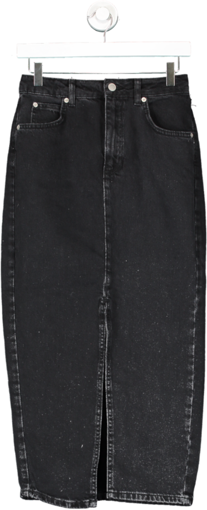 New Look Black Denim Split Hem Maxi Skirt UK 6