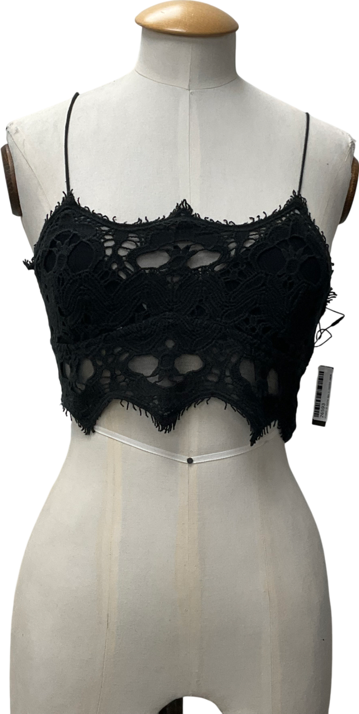 Free People Black crochet Lace Athena scallop Crop Top UK M
