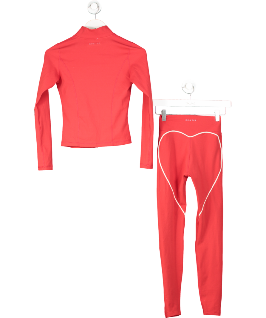 Bo + Tee Soft Active Zip-up Jacket With Sports Bra And Leggings In Hot Red UK S