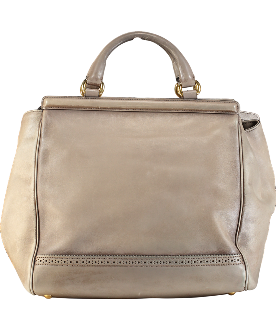 GUCCI Taupe Leather Duilio Brogue Satchel Handbag