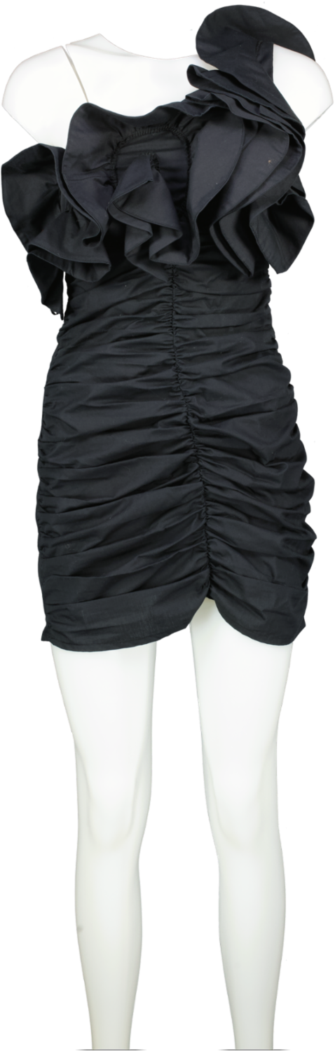 ZARA Black Ruffle Ruched One Shoulder Mini Dress UK S