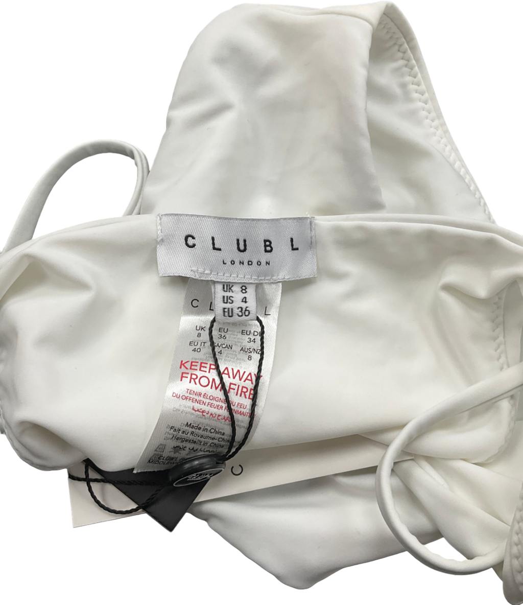 Club L White Triangle Flower Trimmed Bikini Top & String Bikini Bottoms UK 10