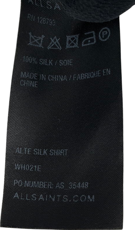AllSaints Black Mandarin Collar Relaxed Fit 100% Silk Shirt UK 8