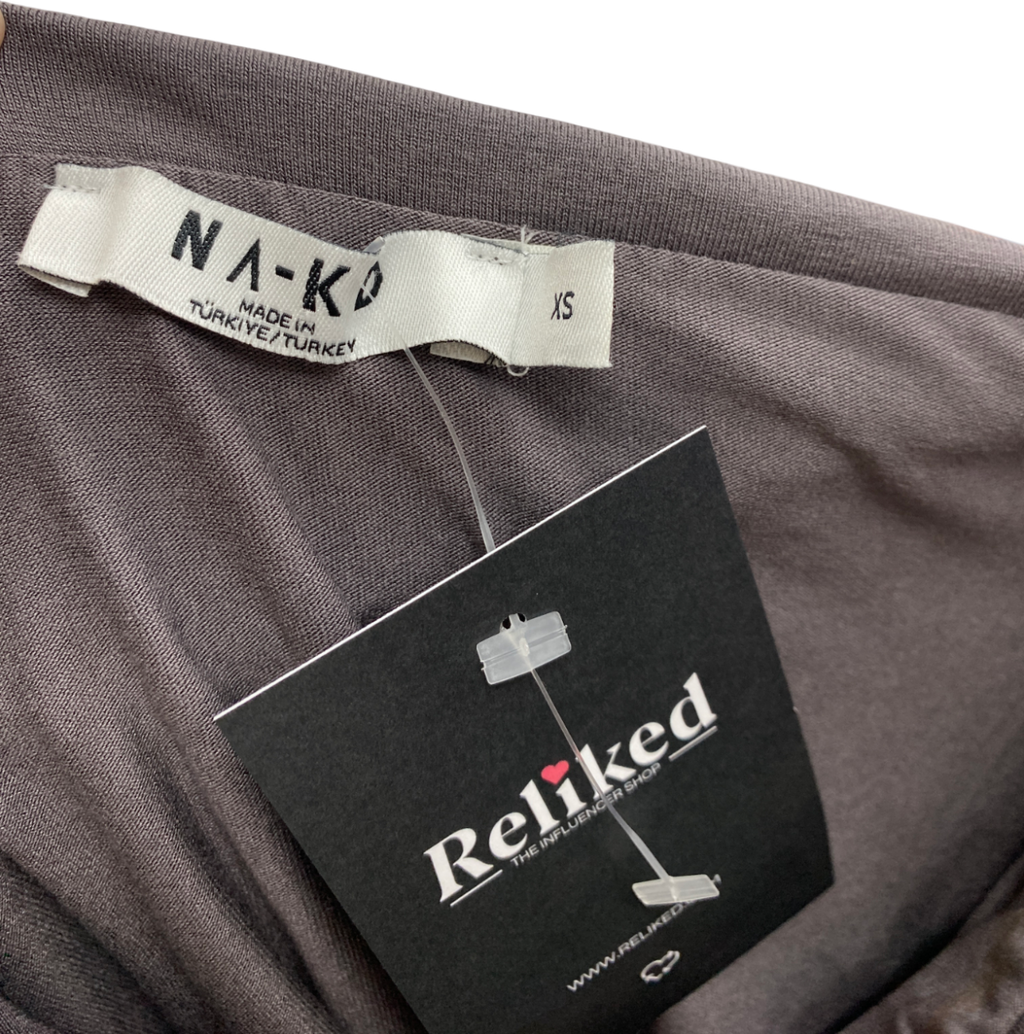 NA-KD Grey Off Shoulder Soft Line Long Sleeve Top UK XS