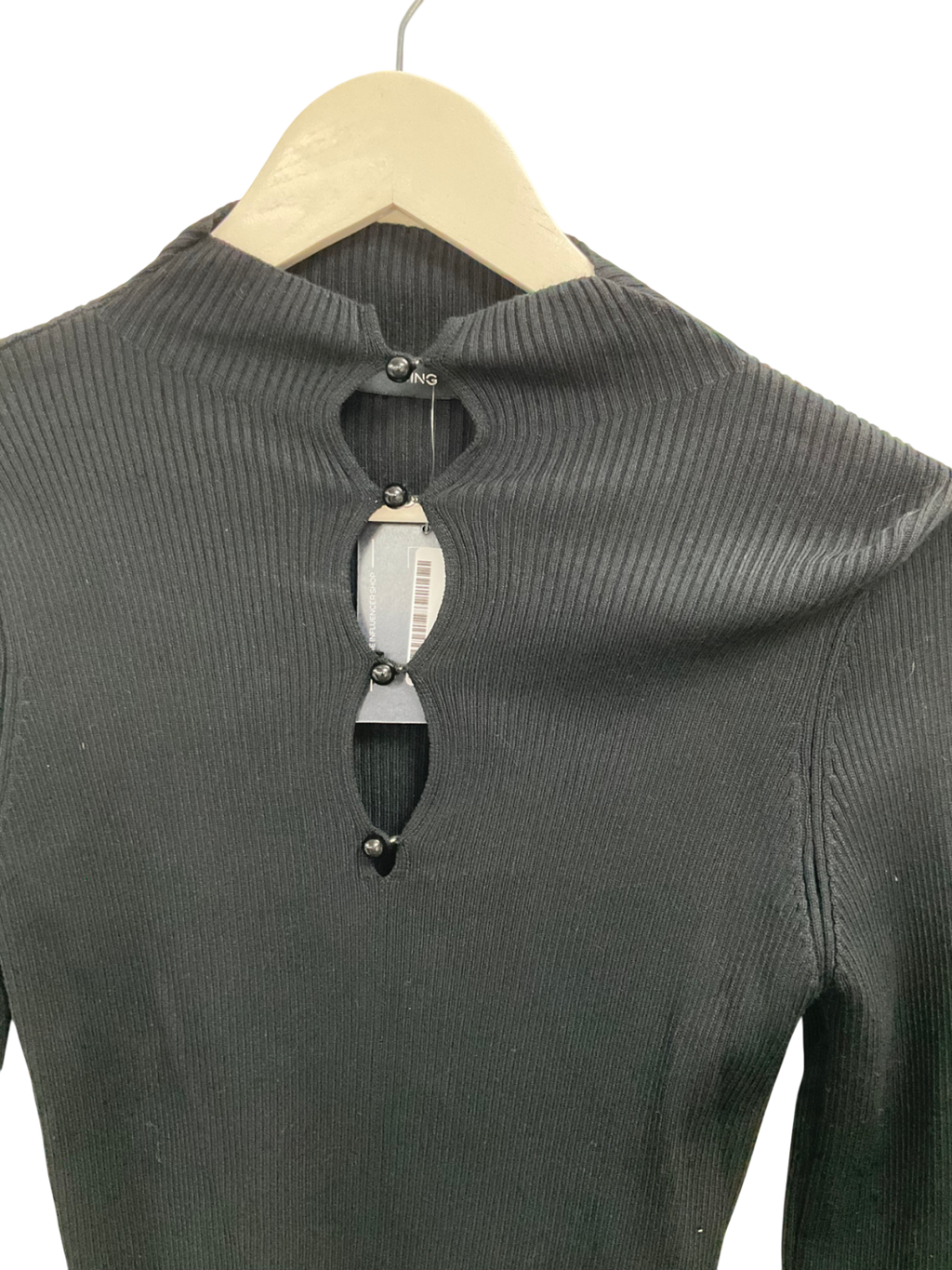 MANGO Black Ribbed Sweater With Buttons UK M