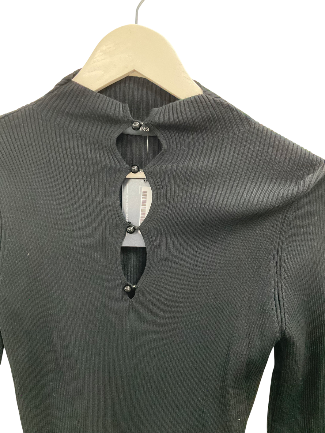 MANGO Black Ribbed Sweater With Buttons UK M