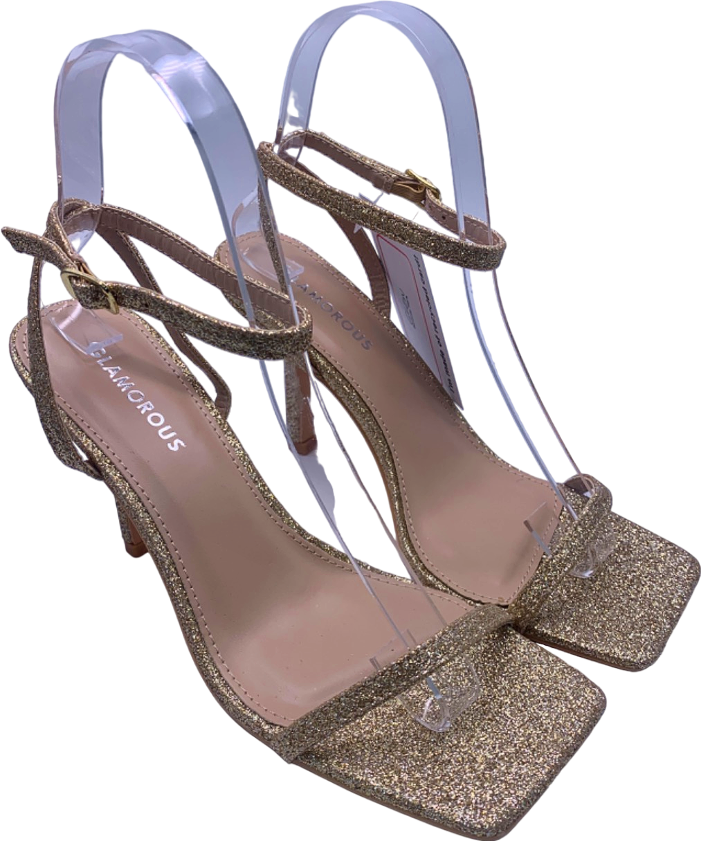 Glamorous Gold Glitter Heeled Sandals UK 4