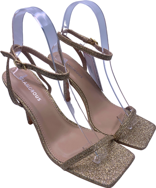 Glamorous Gold Glitter Heeled Sandals UK 4