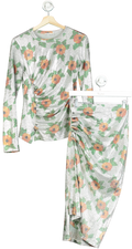 Paco Rabanne Silver Floral Ruched Top and Skirt Set UK 6