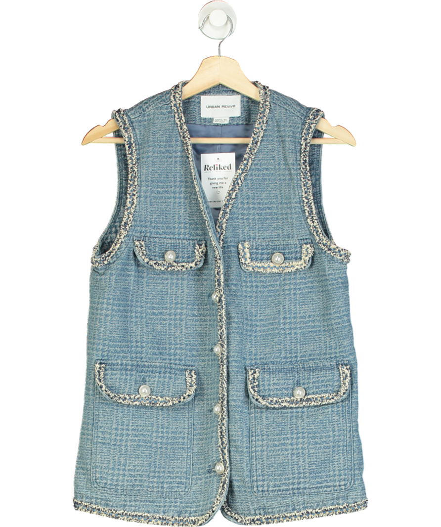 Urban Revivo Blue Denim Pearl Detail Vest UK 8