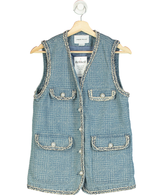 Urban Revivo Blue Denim Pearl Detail Vest UK 8