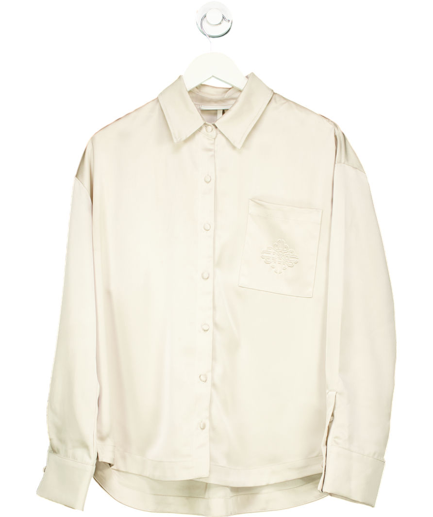 The Couture Club Beige Satin Emblem Shirt UK 10