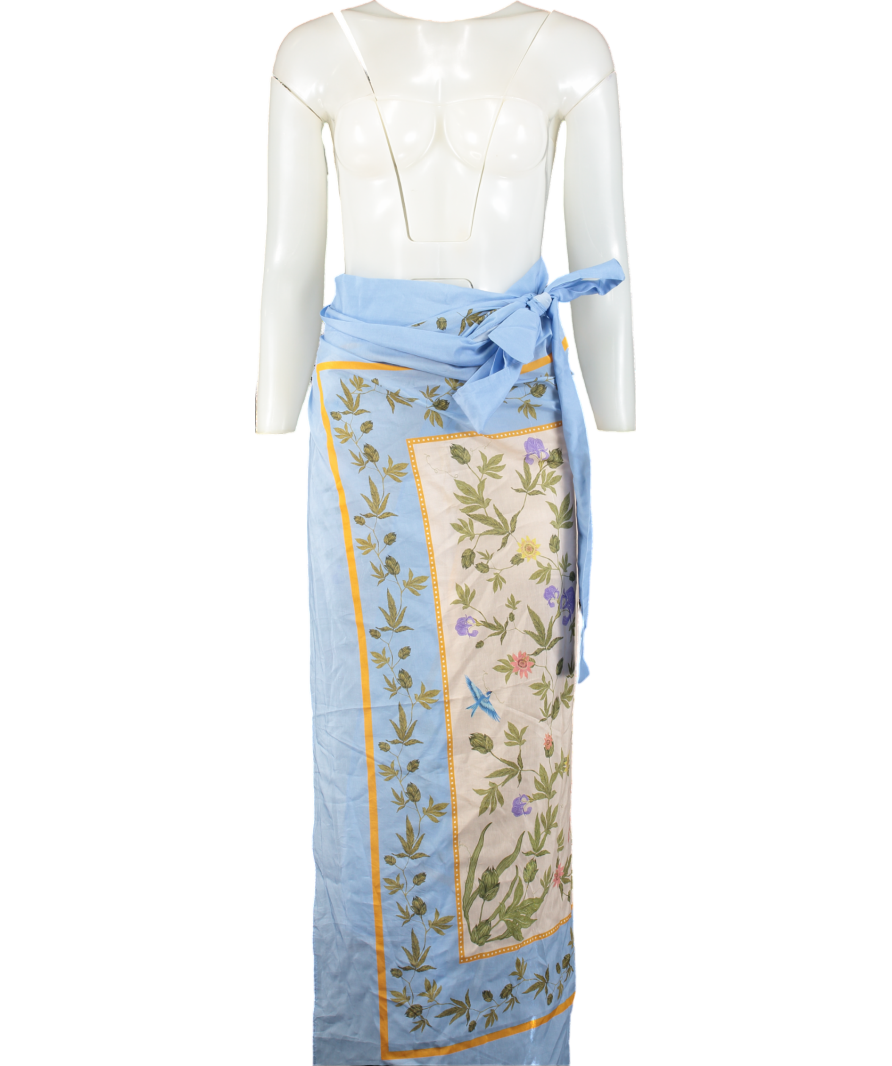 agua Bendita Blue Floral Cotton And Silk Beach Cover-up One Size