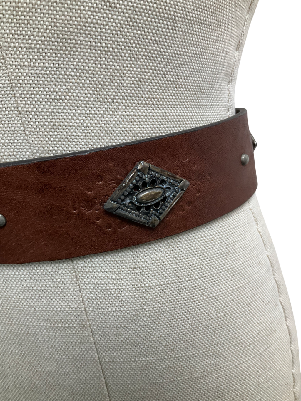 Ba&sh Brown Stud Detail Leather Belt UK S/M