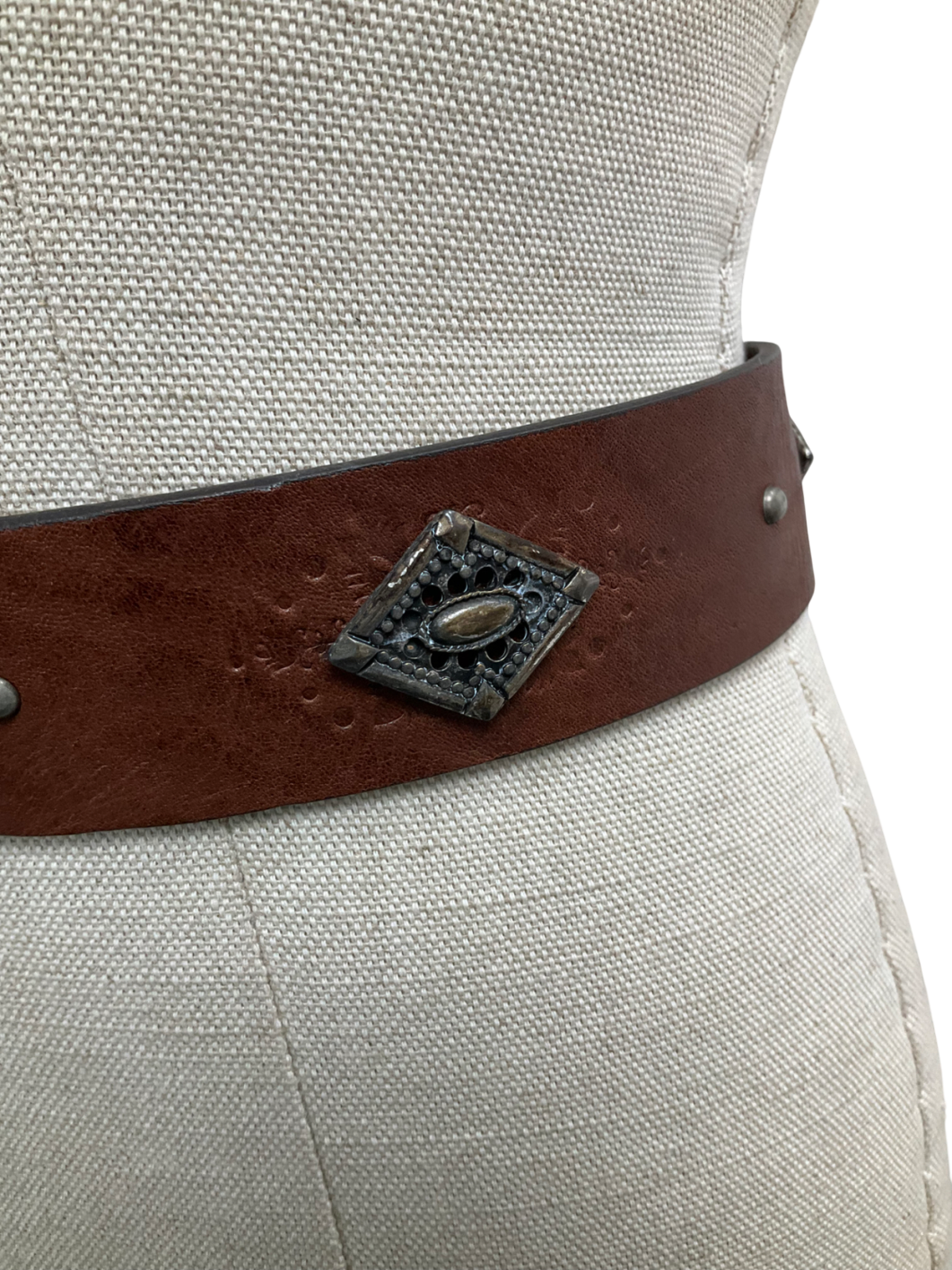 Ba&sh Brown Stud Detail Leather Belt UK S/M