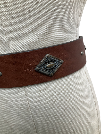 Ba&sh Brown Stud Detail Leather Belt UK S/M