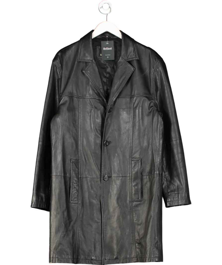 Kurt Muller Black Genuine Leather Longline Blazer Coat UK S/M