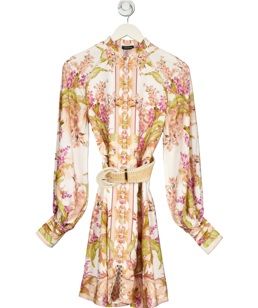 Karen Millen White Mirrored Floral Viscose Linen Mini Dress UK 8