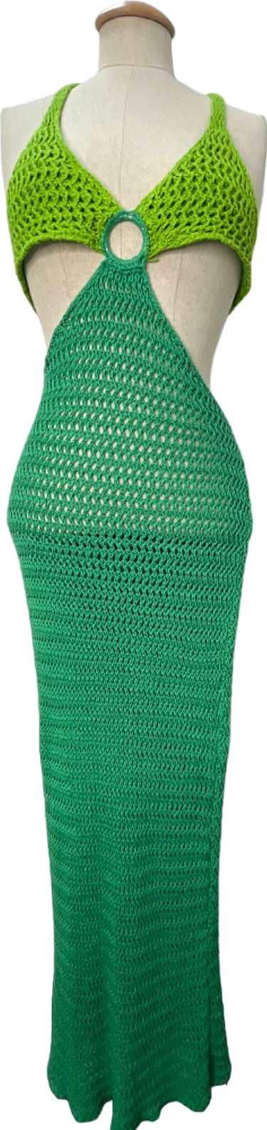 Peppermayo Green Crochet Halterneck Dress UK XS/S