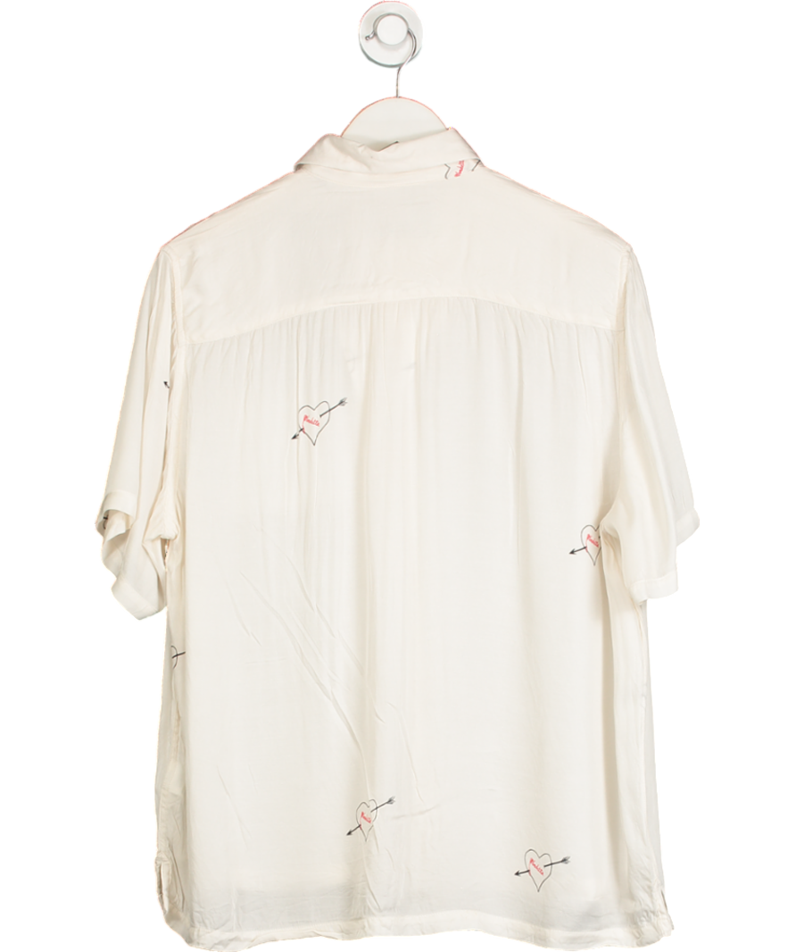 All Saints Cream Bow Heart Print Short Sleeve Shirt UK L