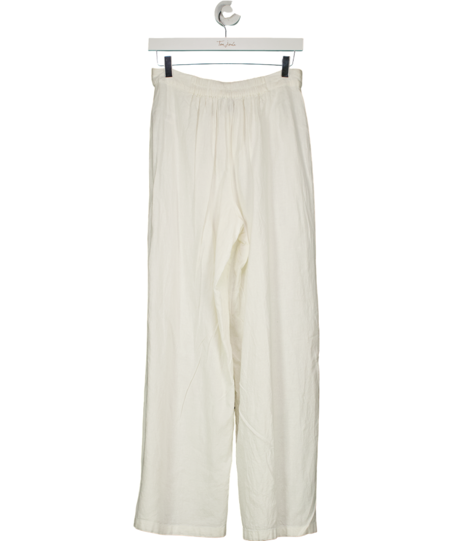 T/ALA White Athens Linen Blend Tailored Wide Leg Trousers UK M